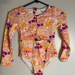 Jessica Simpson Girls l 10/12 Long Sleeve‎ Floral One Piece Swimsuit Multi New